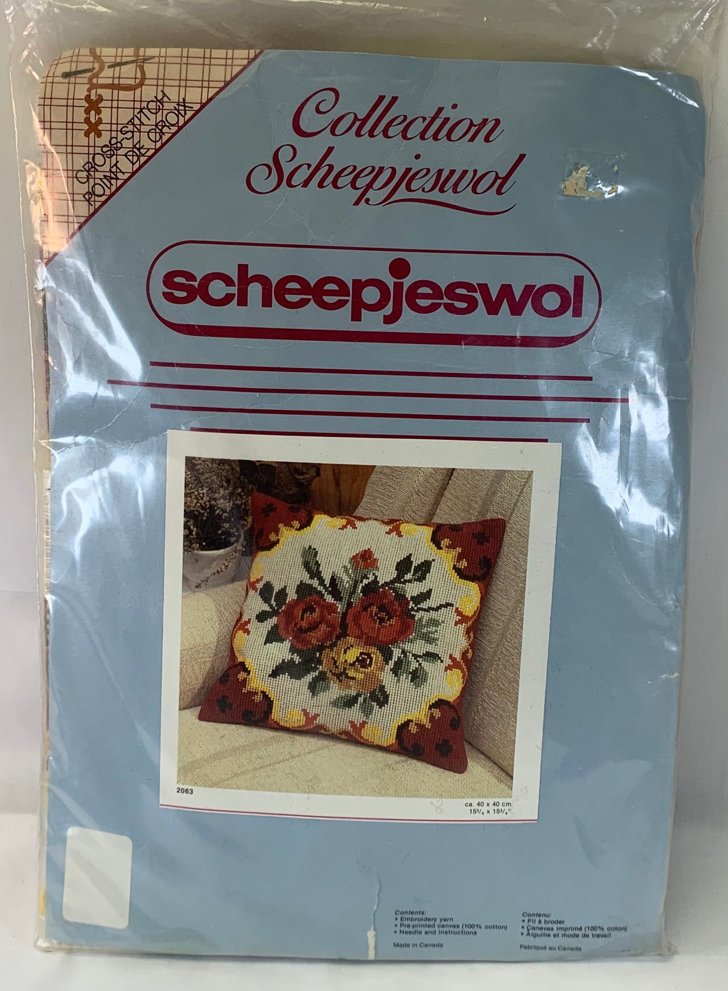 Scheepjeswol Cross Stitch Kit Embroidery Kit 2063 Yellow, Red Roses, Made In Canada, 40 cm x 40 cm, New Complete