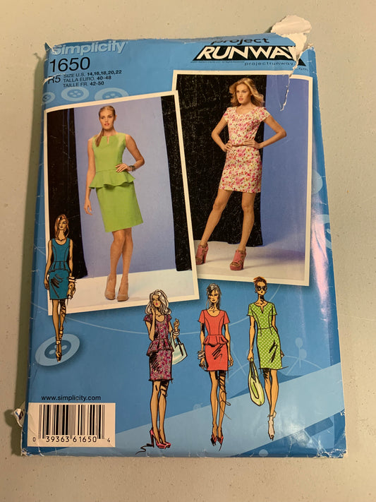 Simplicity Sewing Pattern 1650 Project Runway Misses'/Miss Petite Dress, Two Lengths, Sleeve Variations, Size 14-22, Uncut, 2013