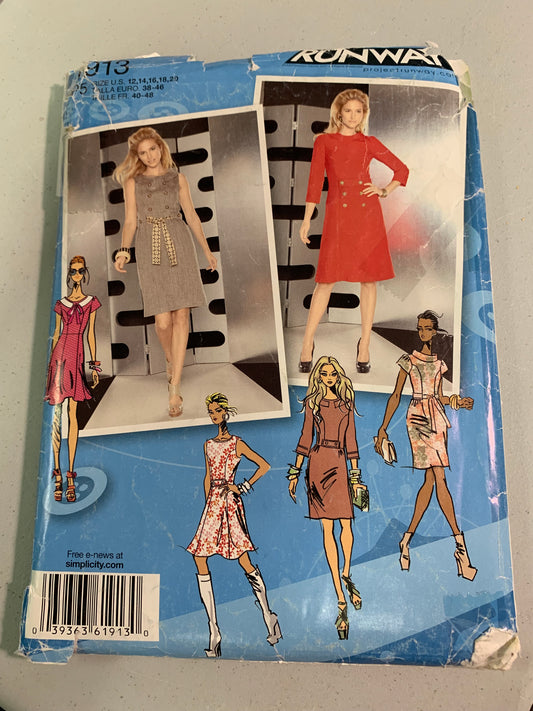 Simplicity Sewing Pattern 1913 Project Runway Misses'/Miss Petite Dress, Two Lengths, Sleeve Variations, Size 12-20, Uncut, 2013