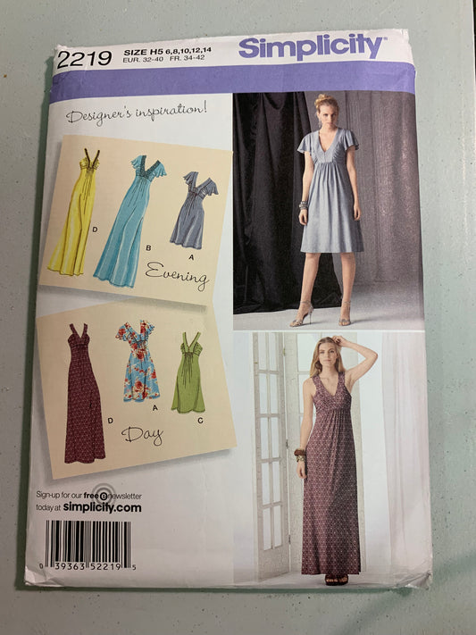 Simplicity Sewing Pattern 2219 Misses' Knit Dress, Two Lengths, Size 6-14, Cut, 2011