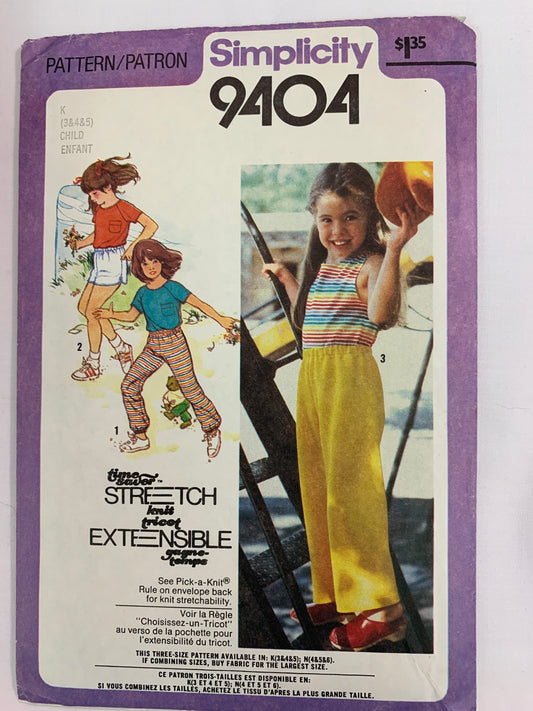 Simplicity Sewing Pattern 9404 Girls' Pants, Shorts, Pullover Top, Tank Top, Pull-On, Size 4-6, Uncut, Vintage 1980