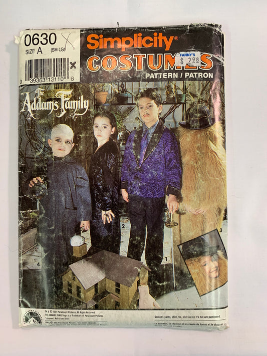 Simplicity Sewing Pattern 0630, Girls'/Boy's, Costumes, Halloween, The Addams Family, Morticia,Uncle Fester, Gomez, Cousin It, Size 3-8, Uncut, Vintage 1992