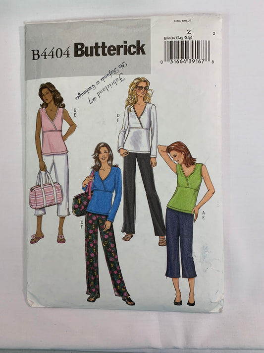 Butterick Sewing Pattern B4404 Misses' Top, Pants, Tote, Culottes, Two Lengths, Elastic Waist, Size 16-22, Uncut, 2004