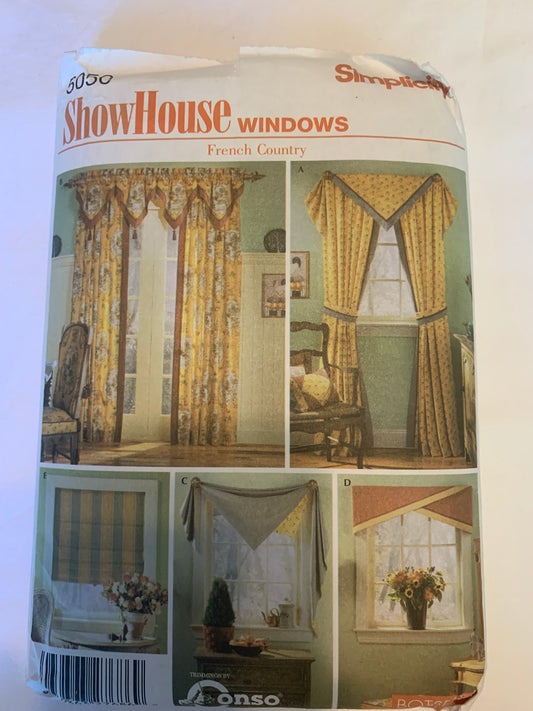 Simplicity Sewing Pattern 5050 Window Treatments, Coverings, Curtains, Valances, Ruffle, Drapes, Drapery, Swags, Hangings, Coverings, Cut, 2002