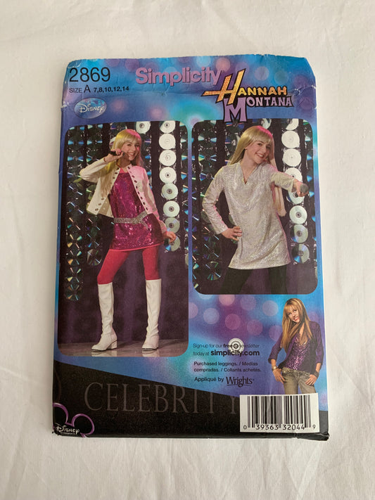 Simplicity Hannah Montana Sewing Pattern 2869 Girls' Dress, Jumper, Jacket, Pullover, Long Sleeves, Sleeveless, Size 7-14, Uncut, Vintage 1997