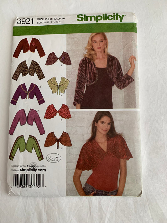 Simplicity Sewing Pattern 3921 Misses' Teens' Fashion Accessories, Cape, Shrug, Capelet, Bolero, Size 8-10, Cut, 2006