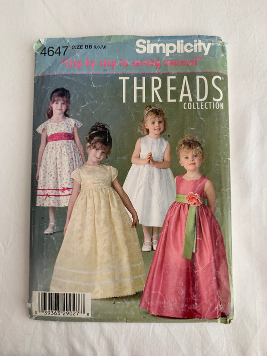 Simplicity Sewing Pattern 4647 Girls' Dress, Sleeveless, Two Lengths, Back Tie, Short Sleeves, Sleeveless, Size 5-8, Cut, Vintage 1999