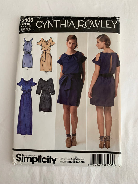 Simplicity Cynthia Rowley Sewing Pattern 2406 Misses' Dress, Long/Short Sleeves, Three Lengths, Sleeve Variations, Size 6-14, Cut, 2010