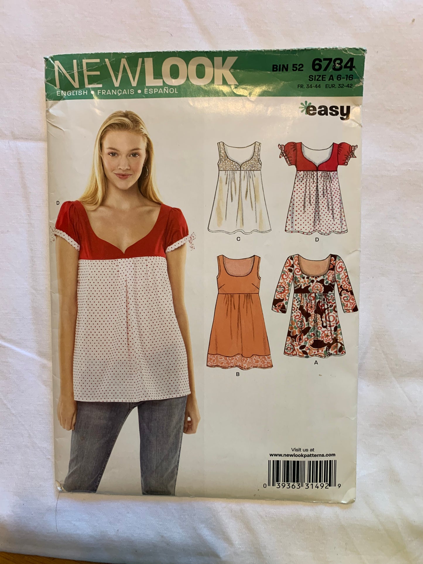 Simplicity New Look Sewing Pattern 6784 Misses' Tops, Shirts, Long/Short Sleeves, Sleeveless, 4 Variations, Round Neckline, Size 6-16, Cut, 2008