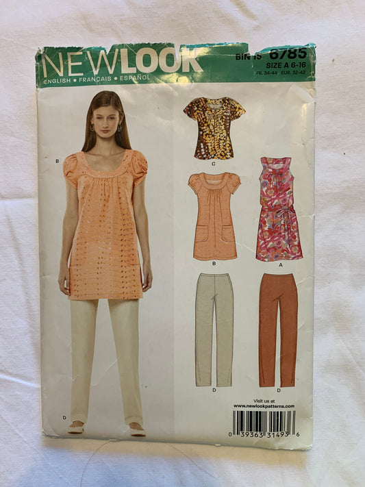 Simplicity New Look Sewing Pattern 6785 Misses' Dress, Pants, Top, Belt, Short Sleeves, Sleeveless, Zipper, Size 6-16, Cut, Vintage 1999