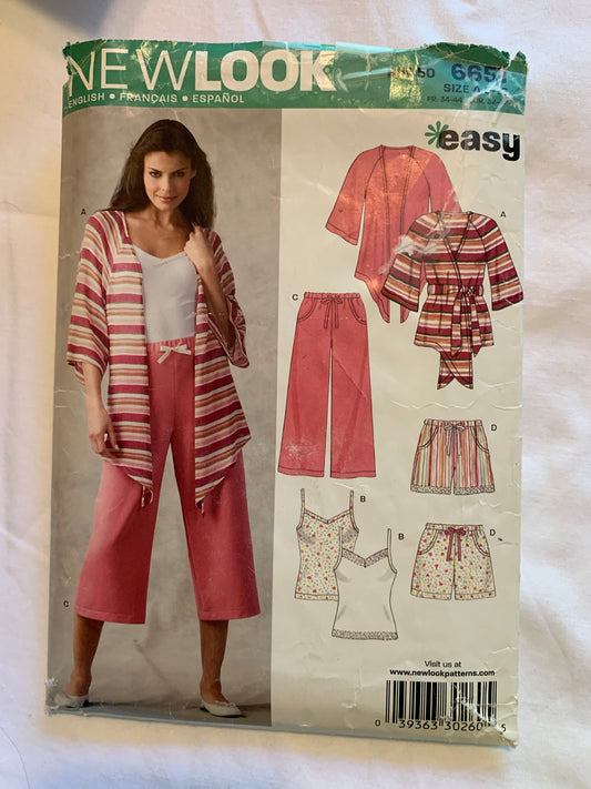 Simplicity New Look Sewing Pattern 6651 Misses' Top, Shorts, Capris, Elbow Sleeve Jacket, Belt, Camisole, Elastic Waist, Pockets, Size 6, Cut, Vintage 1999