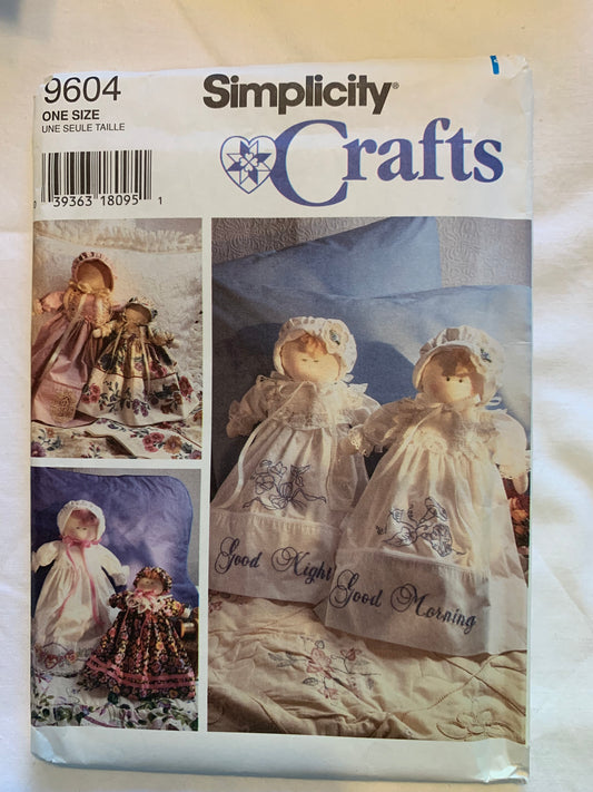 Simplicity Sewing Pattern 9604 Doll Clothes, Two Sizes, 20 and 14 Inch Dolls Dresses, Bonnets, Uncut, Vintage 1995
