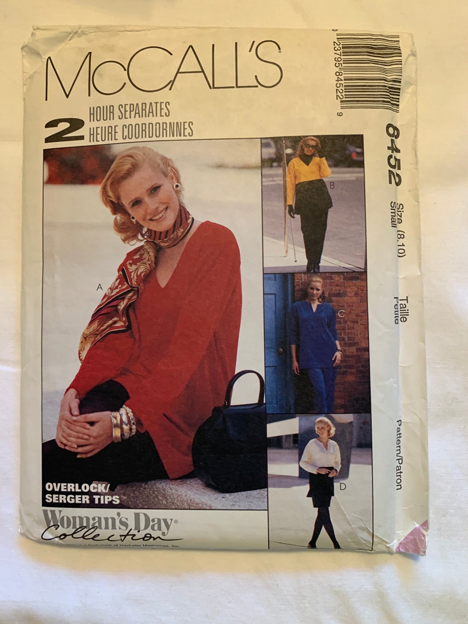 McCall's Sewing Pattern 8452 Misses' Top, Pants, Skirt, Stretch Knits, Loose-Fitting, Pull-On, Pockets, Size 8-10, Uncut, Vintage 1998