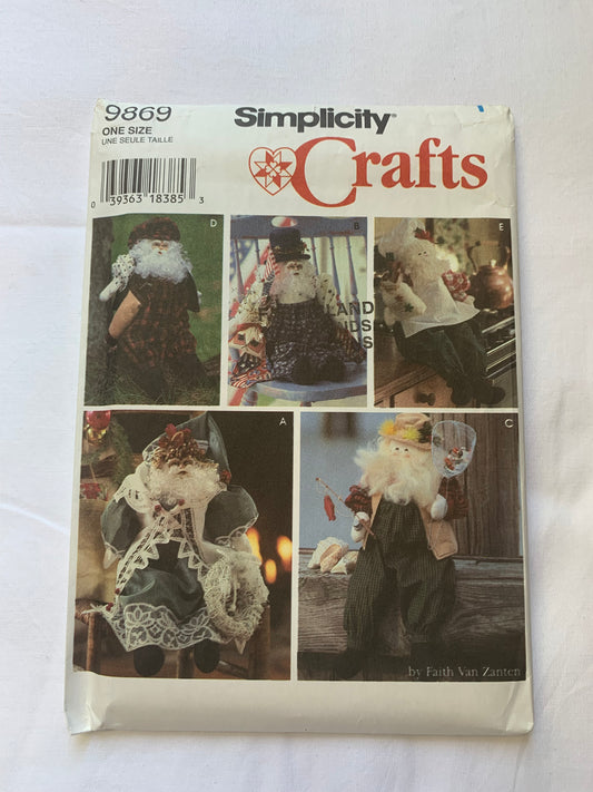 Simplicity Sewing Pattern 9869 Christmas Holiday, 21" Santa and Clothes, Body, Dress, Hat, Robe, Pants, Tops, Apron, Bags, Uncut, Vintage 1996