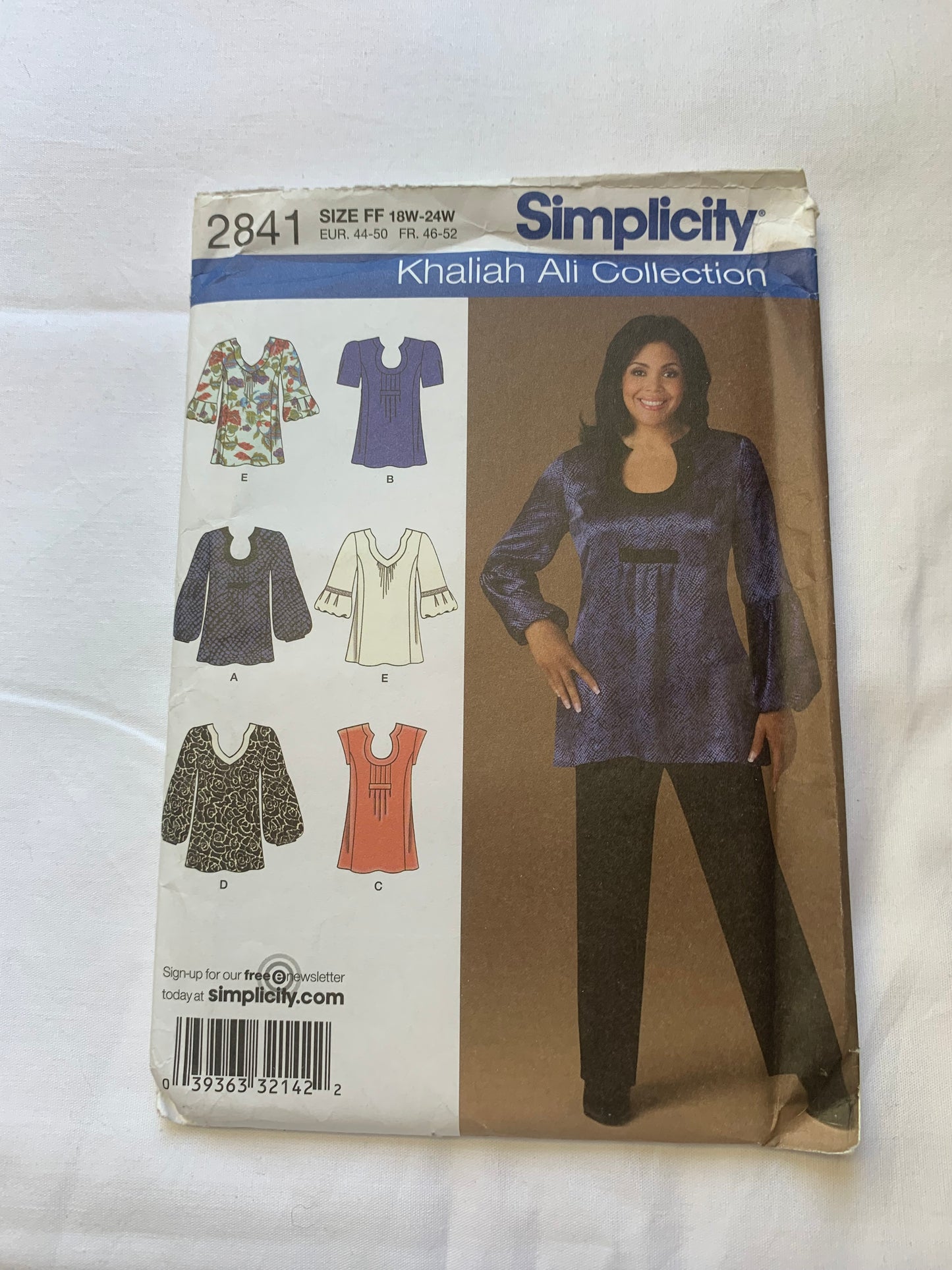 Simplicity Sewing Pattern 2841 Khaliah Ali Collection Misses' Top, Shirt, Long/Short Sleeves, Sleeveless, Pullover, Size 18W-24W, Uncut, 2008