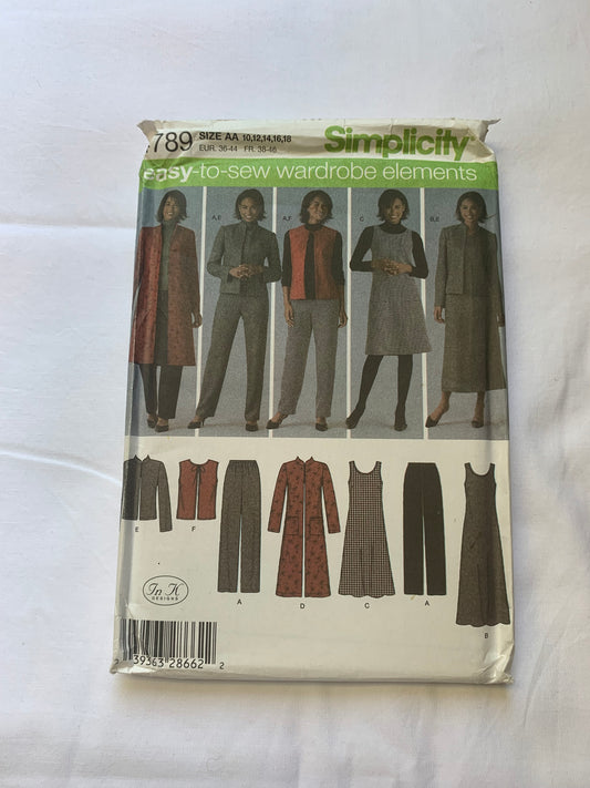 Simplicity New Look Sewing Pattern 4789 Misses'/Women's Jacket, Dress, Two Lengths, Jumper, Elastic Waist, Pants, Vest, Long Sleeves, Sleeveless, Size 10-18, Uncut, 2004