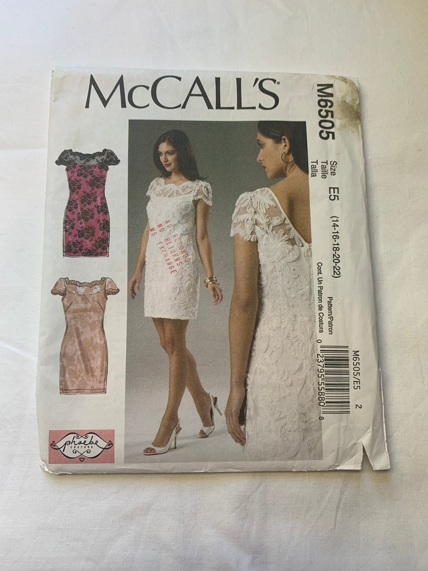 McCall's Sewing Pattern M6505 Misses' Lined Dress, Fitted, Slit, Zipper Back, Above Knee Length, Short Cap Sleeves, Size 14-22, Uncut, 2012