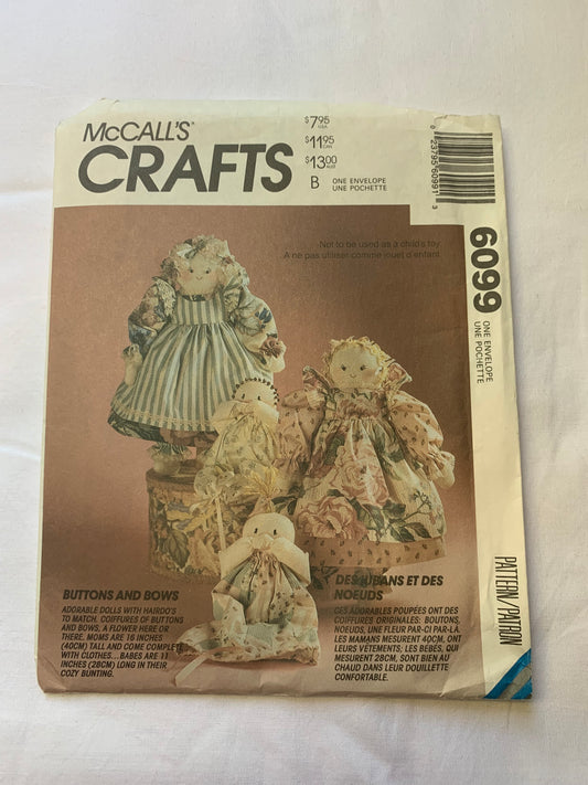 McCall's Sewing Pattern 7981 16 Inch Novelty Hair Dolls And 11 Inch Doll, Clothes, Wardrobe, Pinafore, Pantaloon, body, Uncut, Vintage 1996
