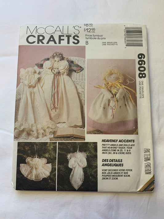 McCall's Sewing Pattern 6608 Pretty Angels and Dolls, 3 Sizes 25", 11", 9", Clothes, Ornaments, Wardrobe, Uncut, Vintage 1993
