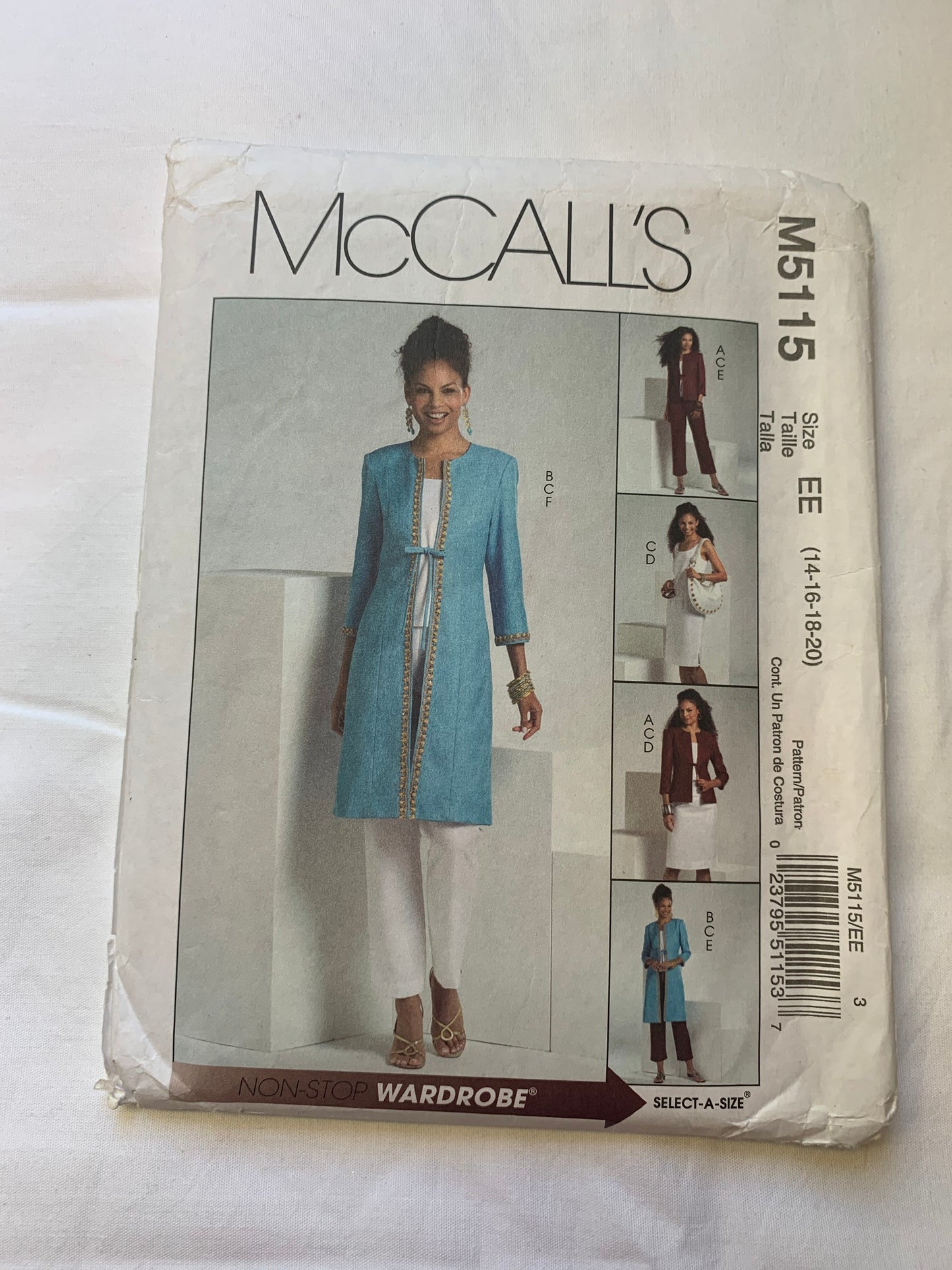 McCall's Sewing Pattern M5115 Misses'/Miss Petite Lined Jacket, Coat, Top, Skirt and Pants In Two Lengths, Size 14-20, Uncut, 2006