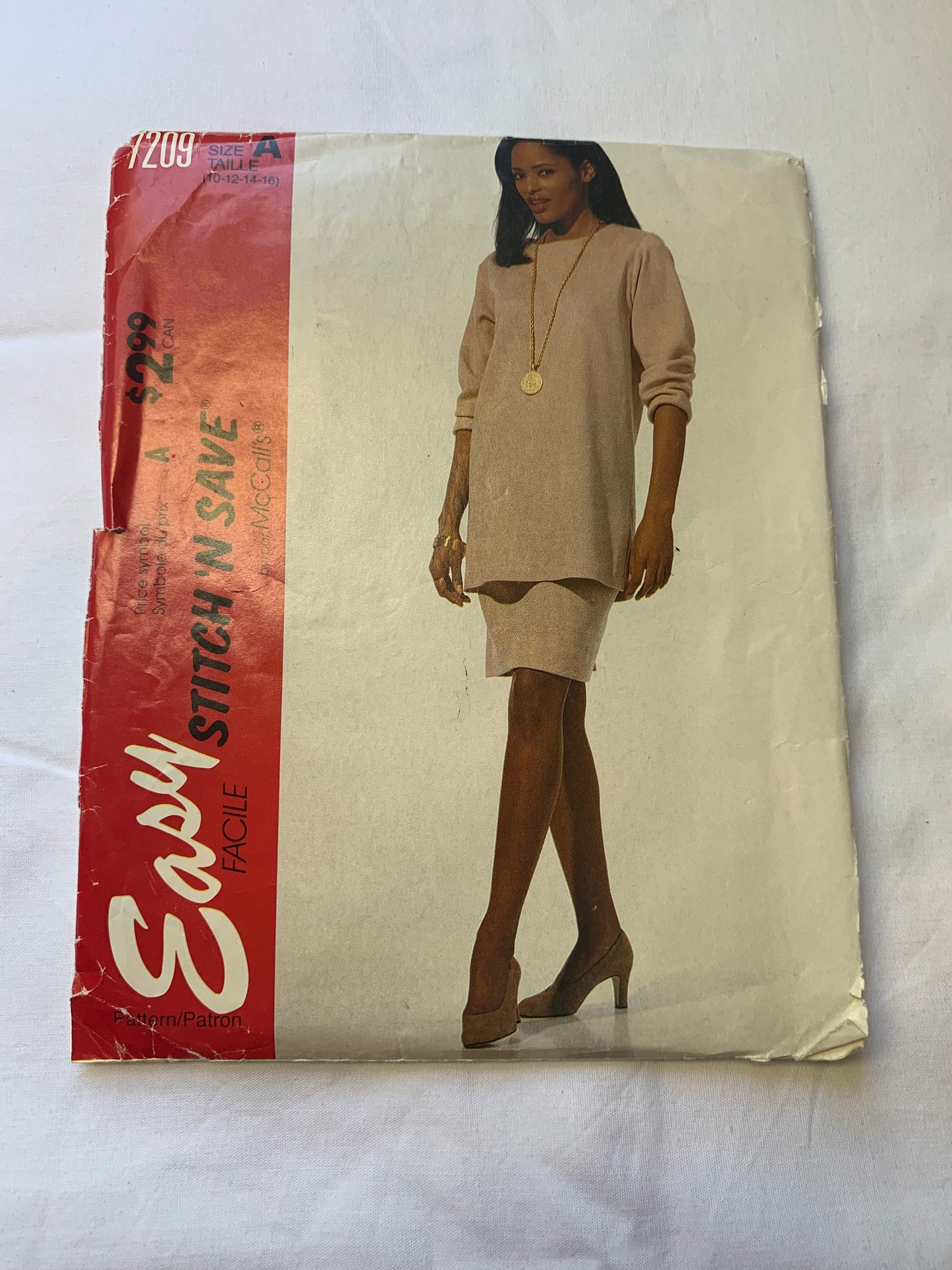 McCall's Sewing Pattern Stitch 'n Save 7209 Misses' Tunic, Skirt, Loose-Fitting, Shoulder Pads, Pockets, Size 10-16, Uncut, Vintage 1994