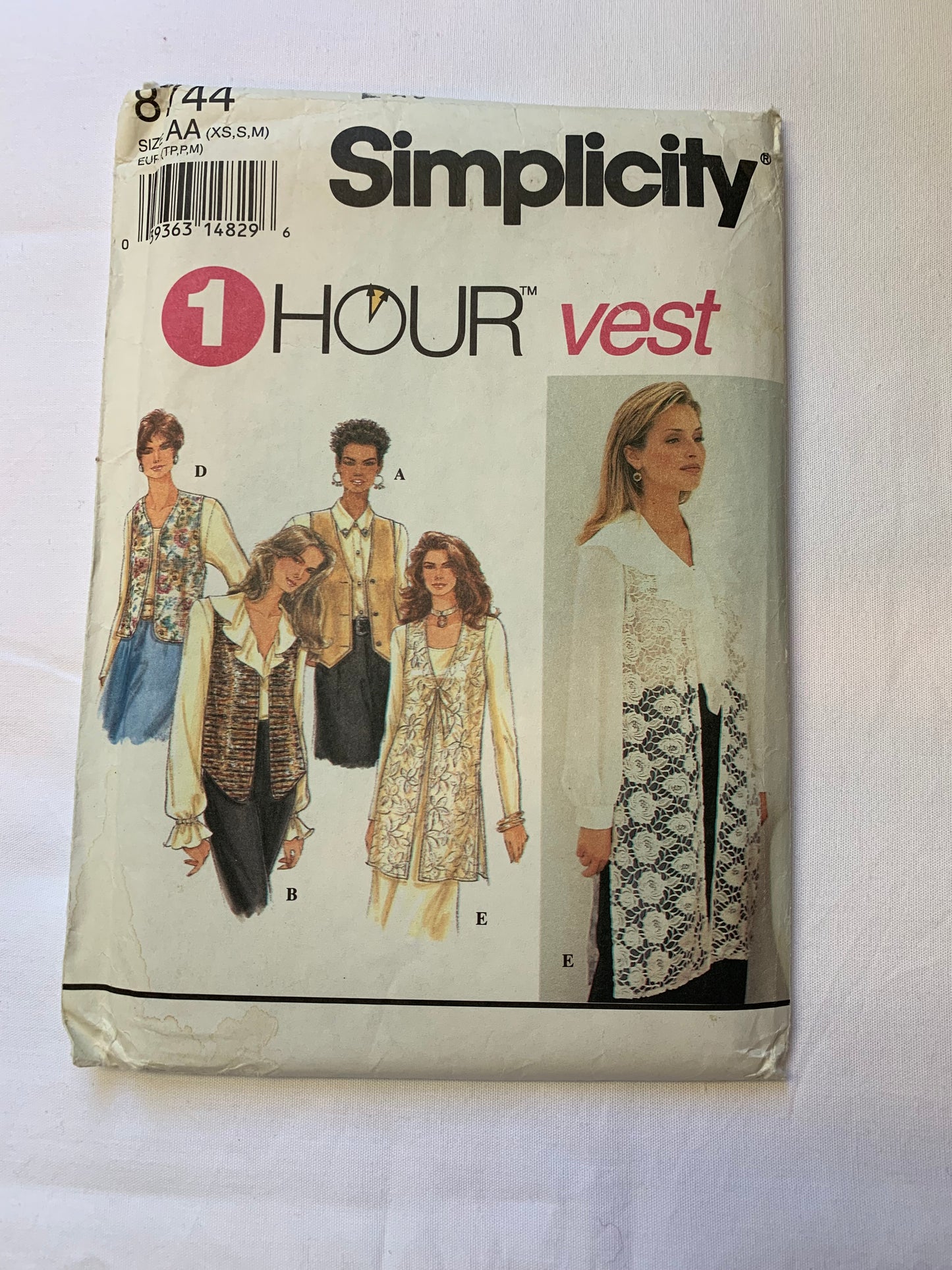 Simplicity Sewing Pattern 8744 Misses' Lined Vests, Sleeveless, Tie Back, Button Front, 5 Variations, Size 6-16, Uncut, Vintage 1993