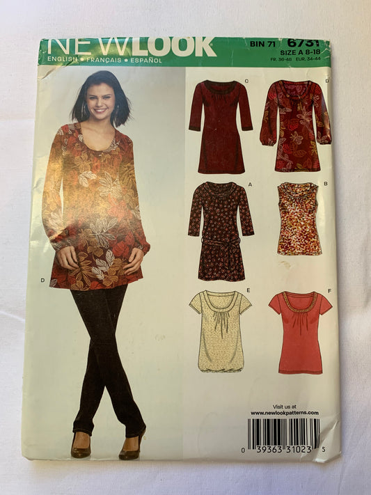 Simplicity New Look Sewing Pattern 6731 Misses' Dress, Tunic, Sleeveless, Long/Short Sleeves, Two Lengths, Size 8-18, Uncut, 2007