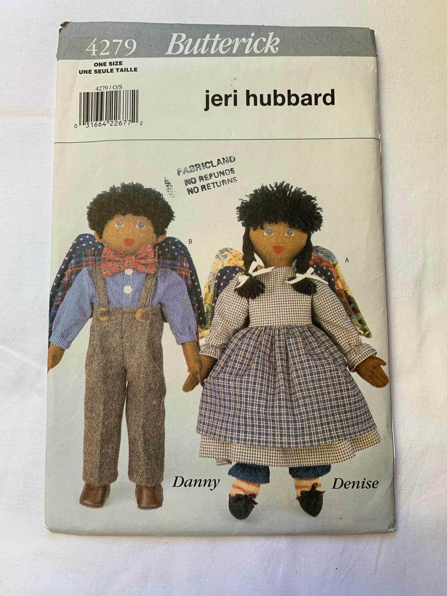 Butterick Sewing Pattern Jeri Hubbard 4279, Craft Girl & Boy Doll, Clothing, Shoes, Dress, Socks, Pants, Shirt, Wardrobe, 15" Doll, Stuffed, Toy, Uncut, Vintage 1995