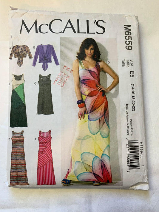 McCall's Sewing Pattern M6559 Misses' Unlined Jacket, Dresses, Close Fitting, Pullover, 7 Variations, Tie Front, Sleeveless, Two Lengths, Size 14-20, Cut, 2012