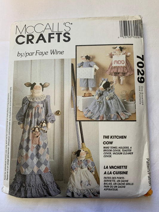 McCall's Sewing Pattern 7029 Crafts, The Kitchen Cow, Towel Holders, Broom Cover, Toaster Cover, Vacuum Cleaner Cover, Uncut, Vintage 1994