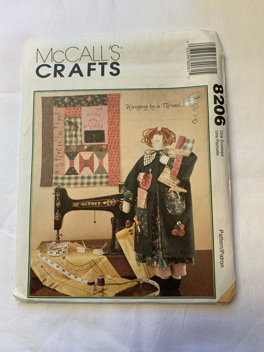 McCall's Sewing Pattern 7810 23 Inch Sewing Doll, Hanging Quilt, Clothes, Skirt, Pantaloons, Pockets, Uncut, Vintage 1996
