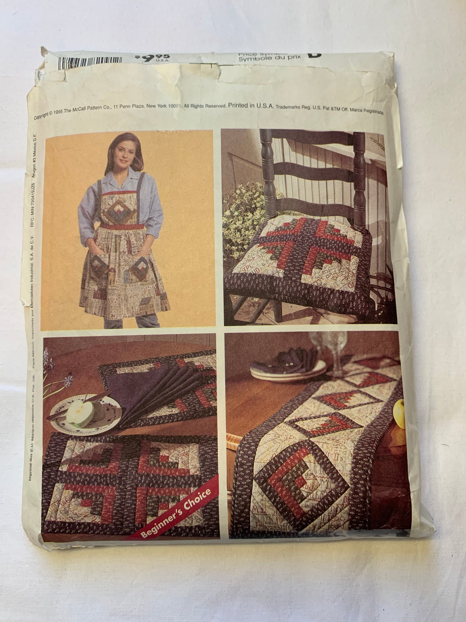 McCall's Sewing Pattern 8209 Crafts, American Tradition, Wall Hanging, Table Runner, Chair Pad, Placemat, Apron, Cut, Vintage 1985