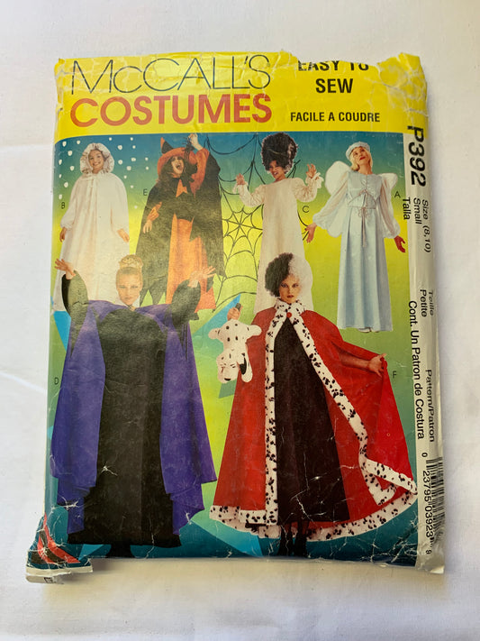 McCall's P392 Misses' Girl's Costumes, Halloween, Dress-Up, Maid Marion, 6 Costumes, Witch, Elvira, Angel, Princess, Quilla De Ville, Size 8-10, Cut, Vintage 1997