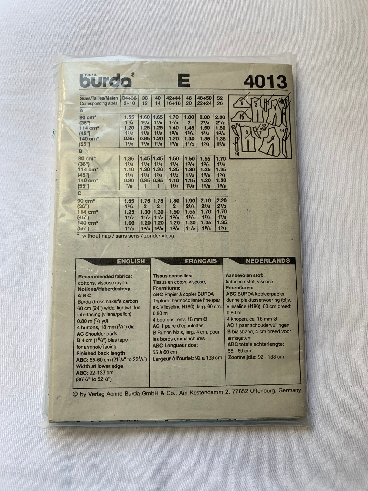 Burda Sewing Pattern 4013 Misses' Tops, Shirt, Shoulder Pads, Button Front, Collar, 3 Variations, Short Sleeves, Sleeveless, Fitted, Darts, Size 8-24, Cut, 2000