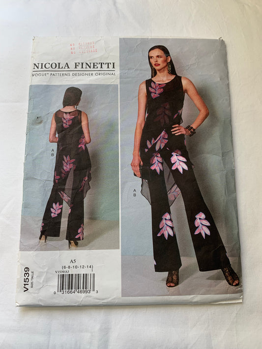 Vogue Sewing Pattern V1539 Misses' Tunic, Jumpsuit, Semi-Fitted, Flared Legs, Pull-Over, Size 6-14, Cut, 2017