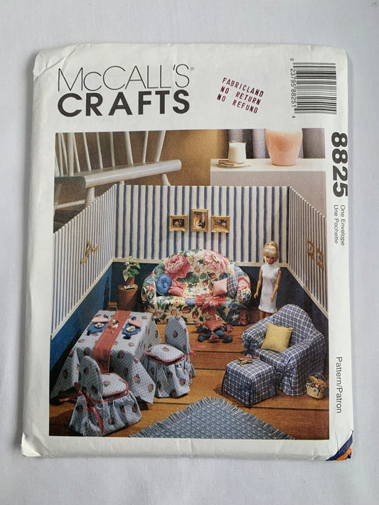 McCall's Sewing Pattern 8825 Crafts, Doll Furniture, 11-12 Inch Doll, Sofa, Chair, Dressing Table, Tablecloth, Canopy, Furniture, Uncut, Vintage 1997