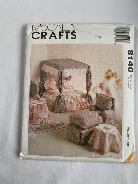 McCall's Sewing Pattern 8825 Crafts, Doll Furniture, 11-12 Inch Doll, Sofa, Chair, Dressing Table, Tablecloth, Canopy, Furniture, Uncut, Vintage 1995