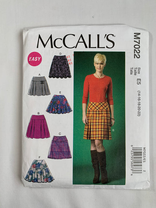 McCall's Sewing Pattern M7022 Misses' Skirts, Two Lengths, 6 Variations, Zipper Back, Pleats, Overlay, Uncut, 2014