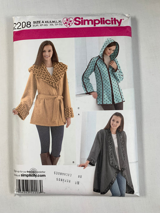 Simplicity Sewing Pattern 2208 Misses' Fleece Jackets, Long Sleeves, Hood, Belt, 3 Variations, Zipper Front, Loose-Fitting, Size 6-24, Uncut, 2006