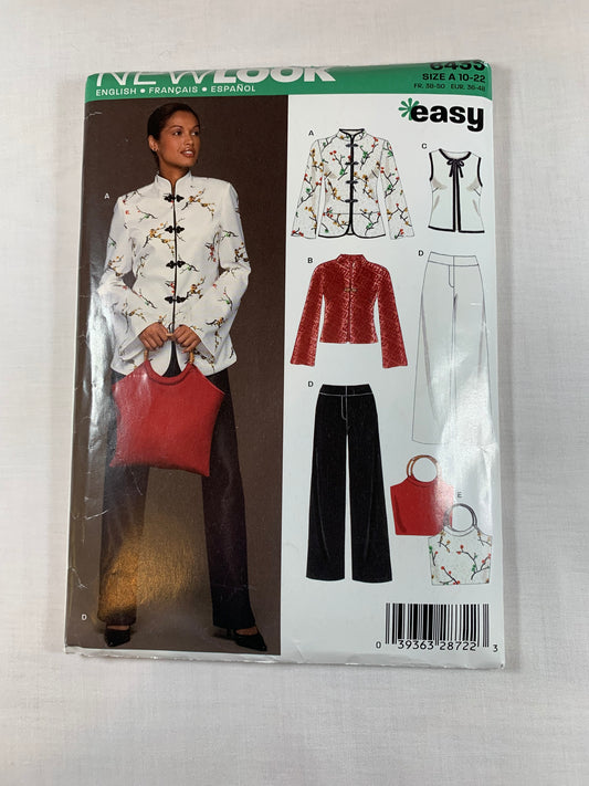 Simplicity Sewing Pattern 6435 Misses' Tops, Pants, Sleeveless, Long Sleeves, Purse, Frog Closures, Size 10-22, Uncut, 2004
