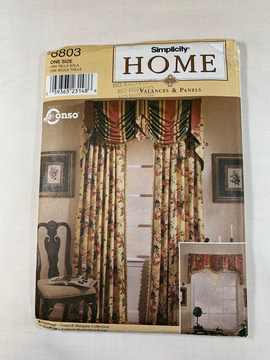 Simplicity Sewing Pattern 8803 Home Decor, Window Coverings, Curtains, Swag, Valance, Jabot, Drapes, Uncut, Vintage 1999