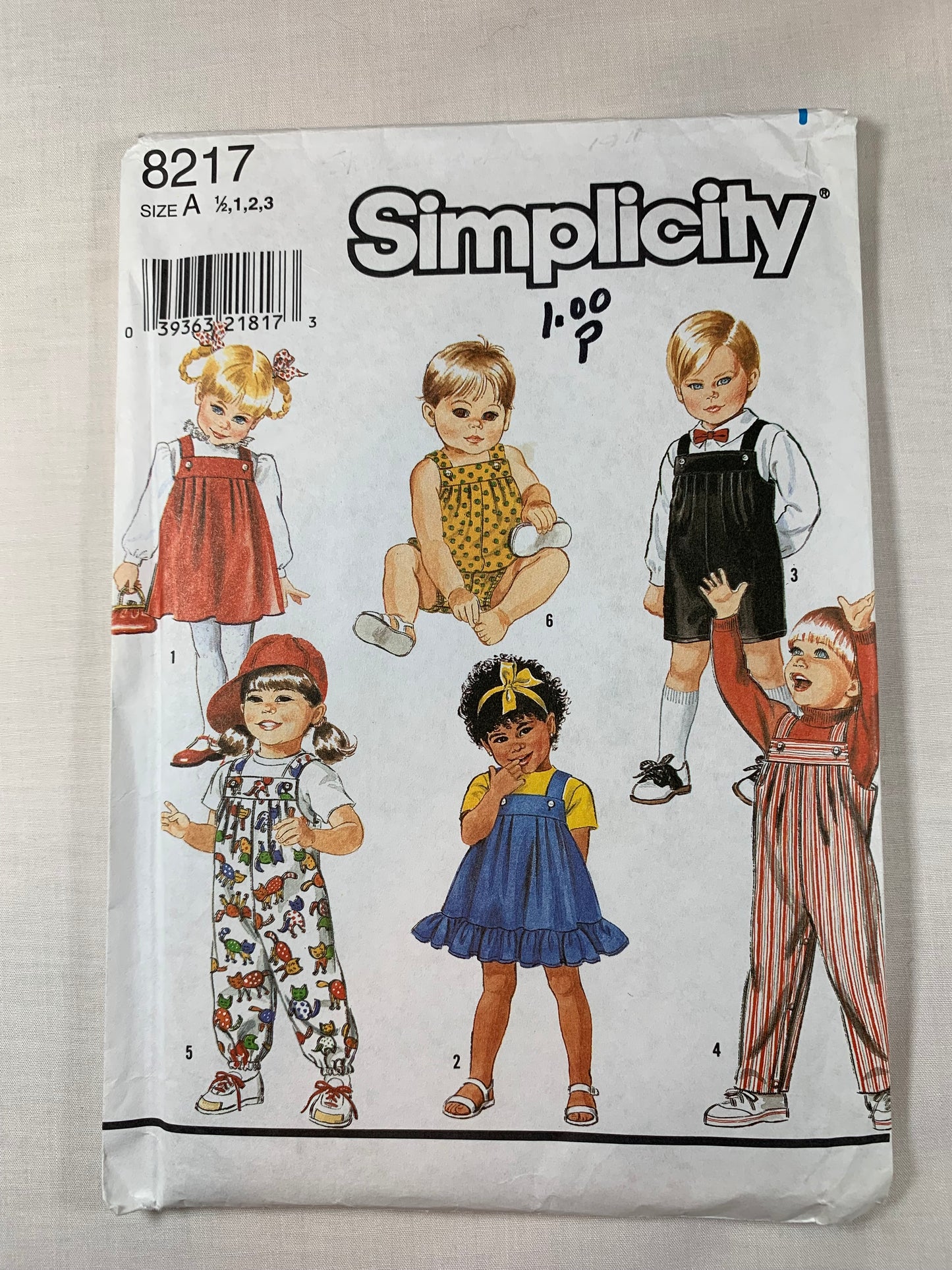 Simplicity Sewing Pattern 8217 Toddlers' Overalls, Two Lengths, Sundress, Jumper, Bubble Suit, Pleats, Snap Crotch, Uncut, Vintage 1996