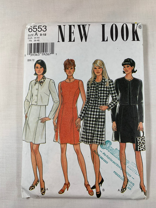 Simplicity New Look Sewing Pattern 6553 Misses' Jacket, Dress, Long Sleeves, Above Knee Length, Sleeveless, Button Front, Darts, Collar, Size 8-18, Uncut, 2004