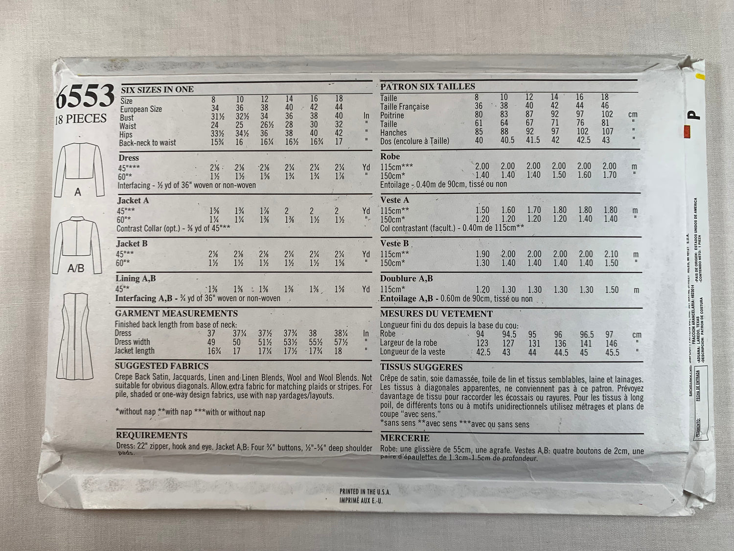 Simplicity New Look Sewing Pattern 6553 Misses' Jacket, Dress, Long Sleeves, Above Knee Length, Sleeveless, Button Front, Darts, Collar, Size 8-18, Uncut, 2004