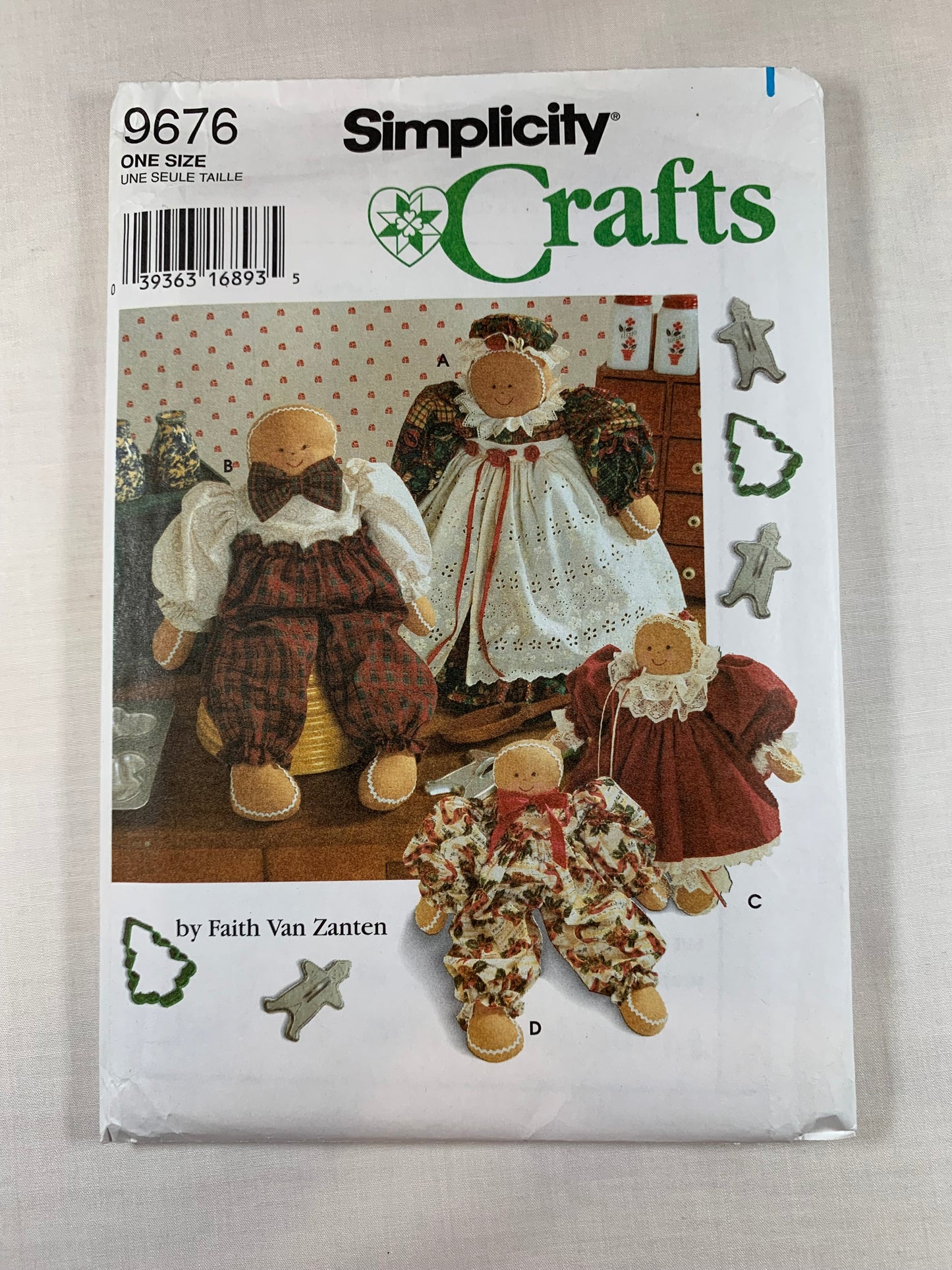 Simplicity Sewing Pattern 9676 15" and 21" Gingerbread Dolls And Clothes, Body, Shirt, Hat, Dress, Bloomers, Apron, Pockets, Uncut, Vintage 1995