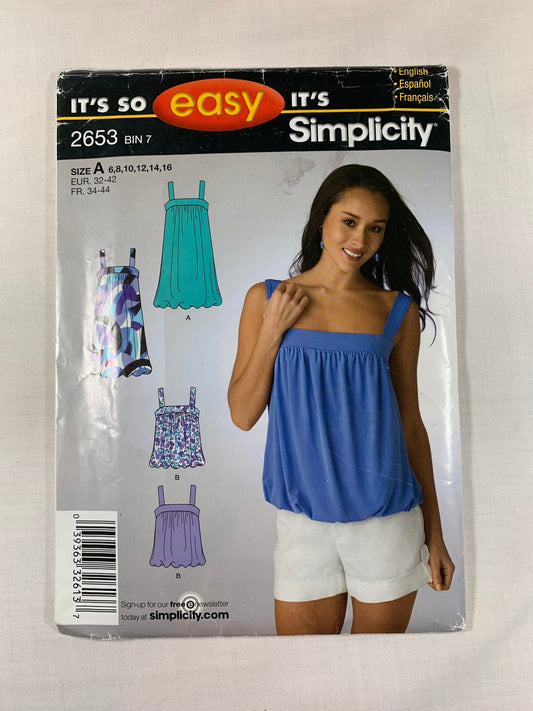 Simplicity Sewing Pattern 2653 Misses' Knit Dress, Top, Sleeveless, Shoulder Straps, Size 6-16 Uncut, 2009