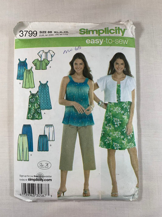 Simplicity Sewing Pattern 3799 Misses' Dress, Tunic, Cropped Pants, Shorts, Jacket, Size 14-26, Cut, 2007