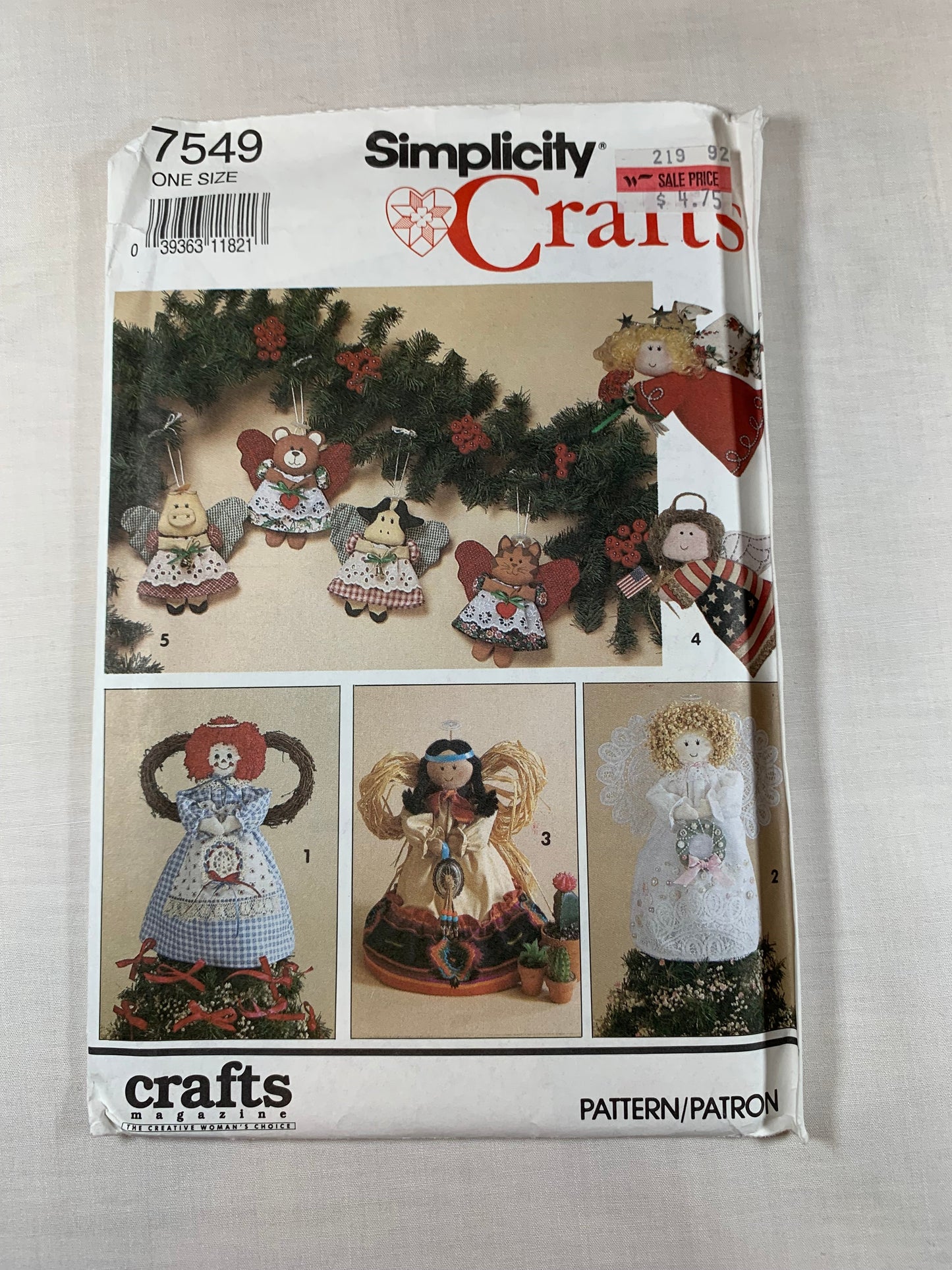Simplicity Sewing Pattern 7549 Holiday, Ornaments, Angel Tree Topper, Flying Angel, 5 Variations, Christmas, Uncut, Vintage 1991
