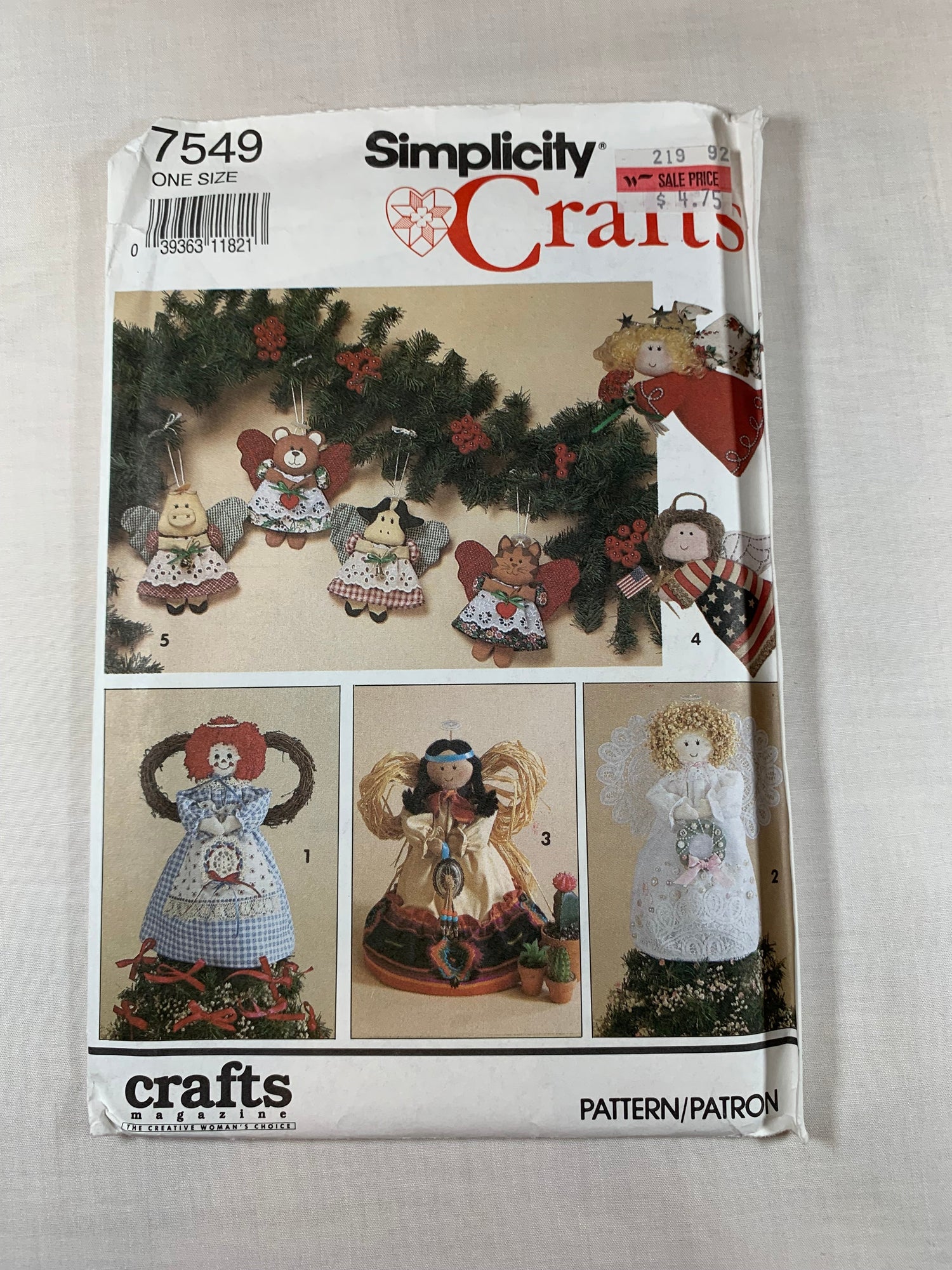 Simplicity Sewing Pattern 7549 Holiday, Ornaments, Angel Tree Topper, Flying Angel, 5 Variations, Christmas, Uncut, Vintage 1991