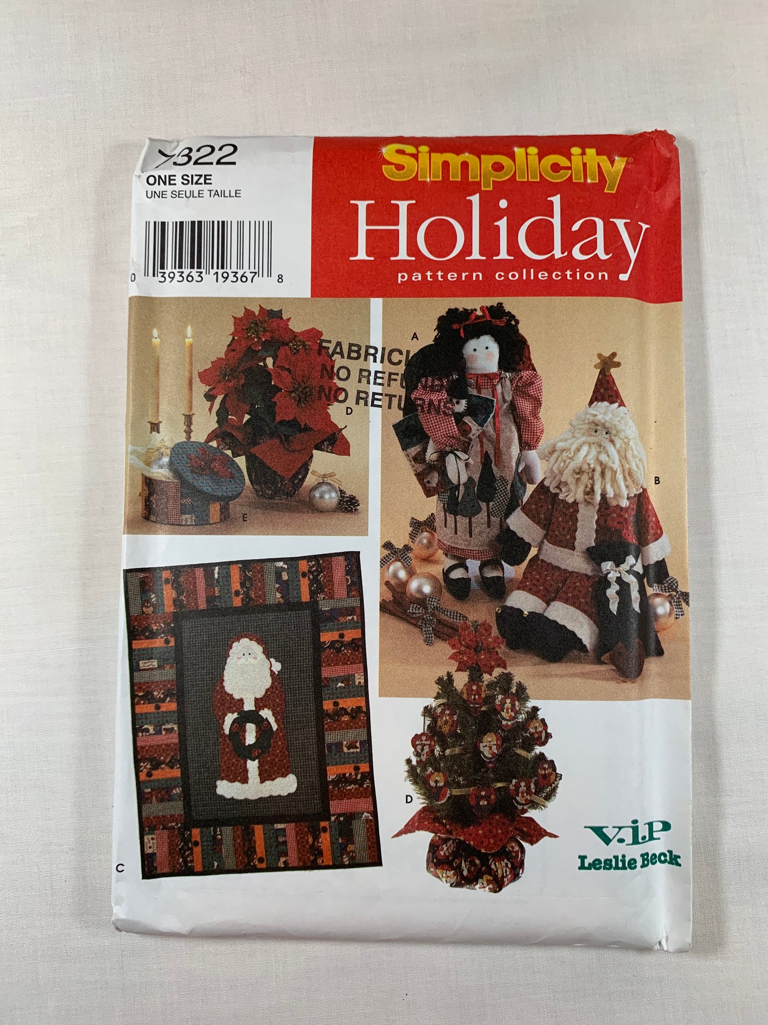 Simplicity Sewing Pattern 7322 Chrismas Holiday, Ornaments, Angel, Santa, Wall Hangin, Pot Cover, Poinsettia Uncut, Vintage 1991